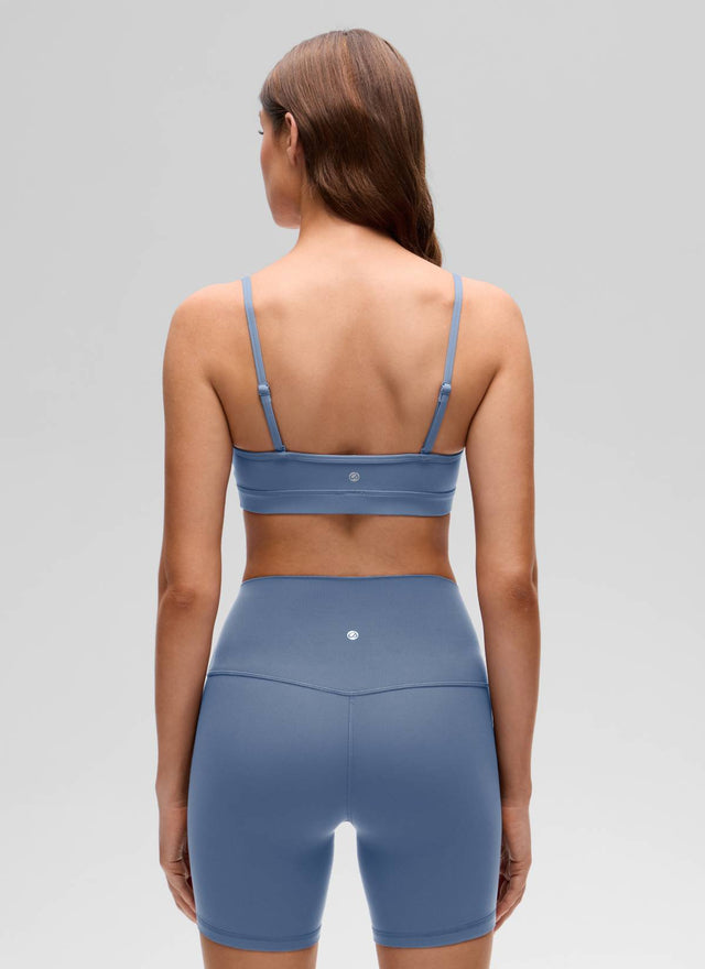 CRZ YOGA Butterluxe Womens V Neck Camisole Yoga Padded Sports Bra Washed Denim @model_info:Gelya