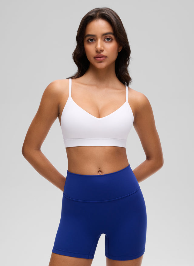 CRZ YOGA Butterluxe Womens V Neck Camisole Yoga Padded Sports Bra White