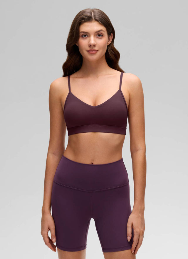 CRZ YOGA Butterluxe Womens V Neck Camisole Yoga Padded Sports Bra Ripe Plum @model_info:Gelya