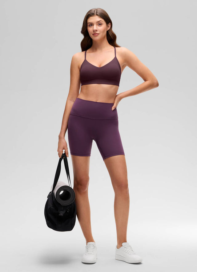 CRZ YOGA Butterluxe Womens V Neck Camisole Yoga Padded Sports Bra Ripe Plum @model_info:Gelya
