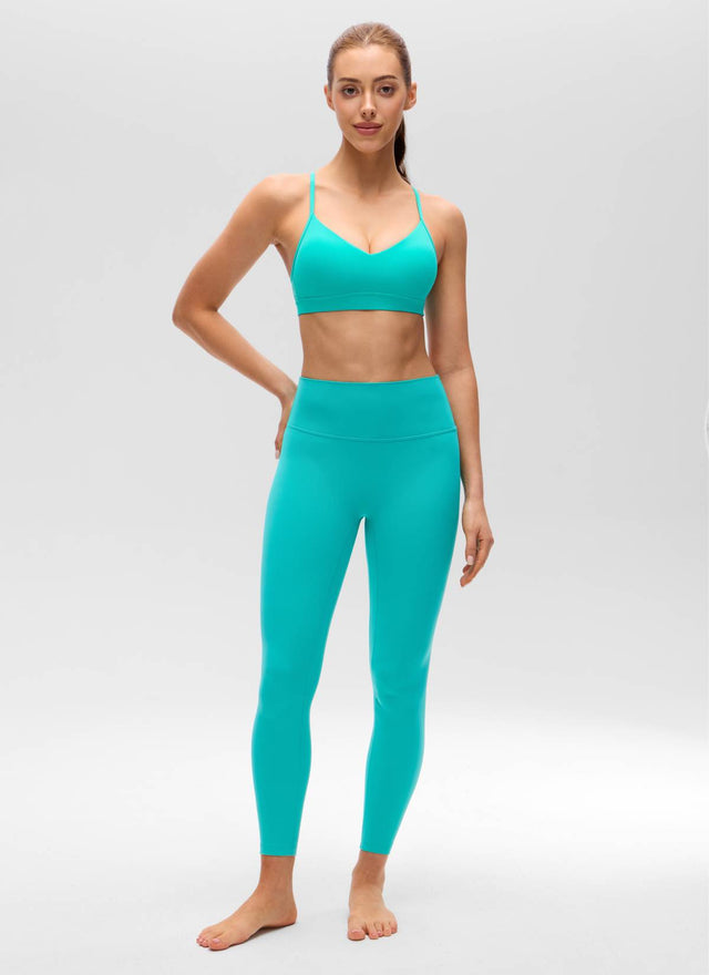 CRZ YOGA Butterluxe Womens V Neck Camisole Yoga Padded Sports Bra Tropics Teal @model_info:Lary