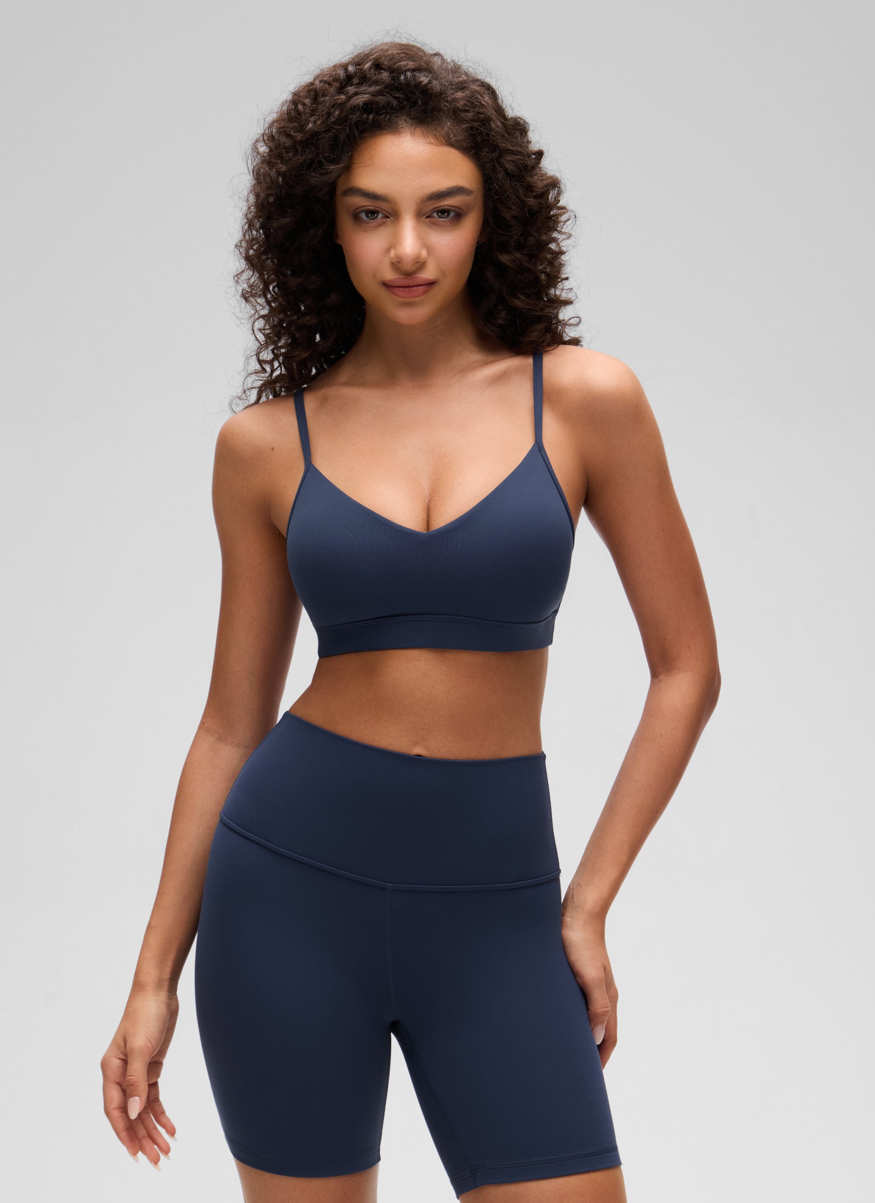 CRZ YOGA Butterluxe Womens V Neck Camisole Yoga Padded Sports Bra Club Blue