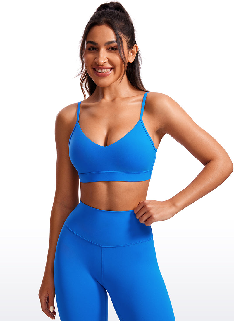 CRZ YOGA Butterluxe Womens V Neck Camisole Yoga Padded Sports Bra Sparkle Blue
