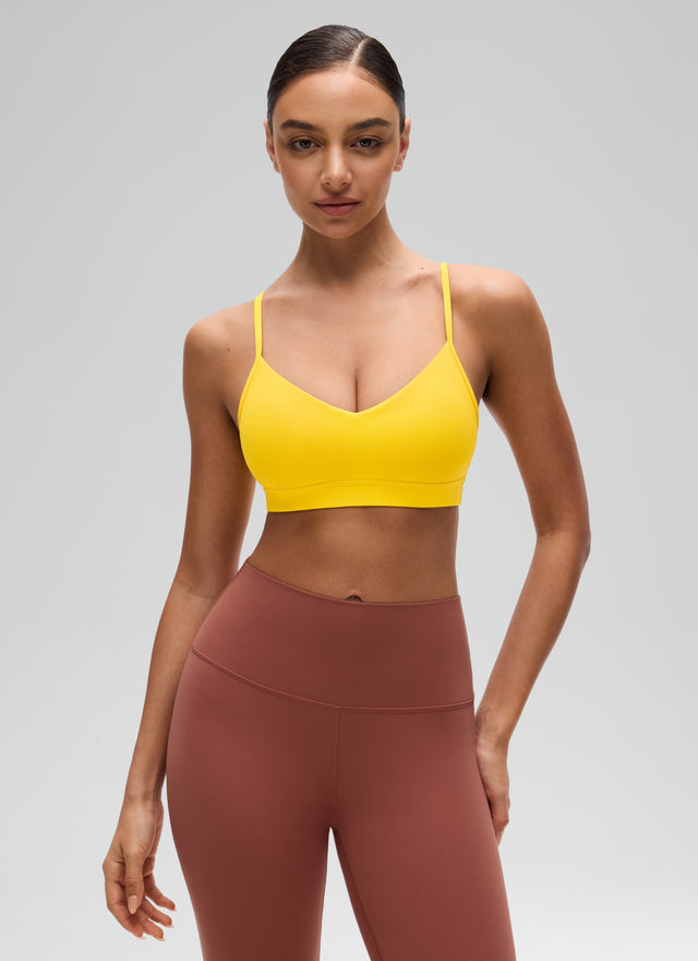 CRZ YOGA Butterluxe Womens V Neck Camisole Yoga Padded Sports Bra High Visibility Yellow
