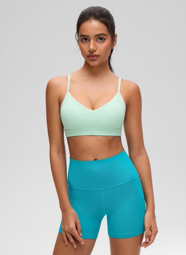 CRZ YOGA Butterluxe Womens V Neck Camisole Yoga Padded Sports Bra Mint Moment @model_info:Liss