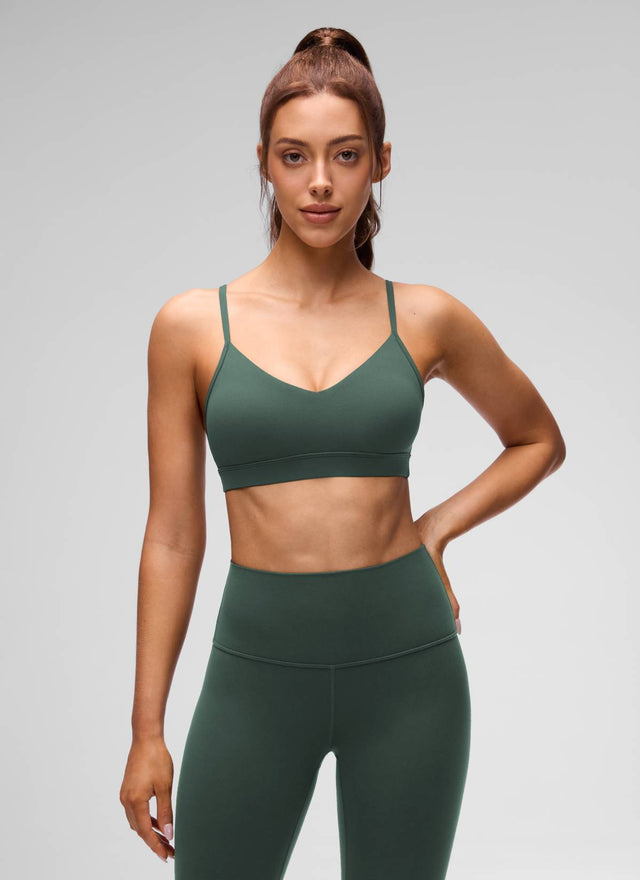 CRZ YOGA Butterluxe Womens V Neck Camisole Yoga Padded Sports Bra Dark Forest Green @model_info:Lary