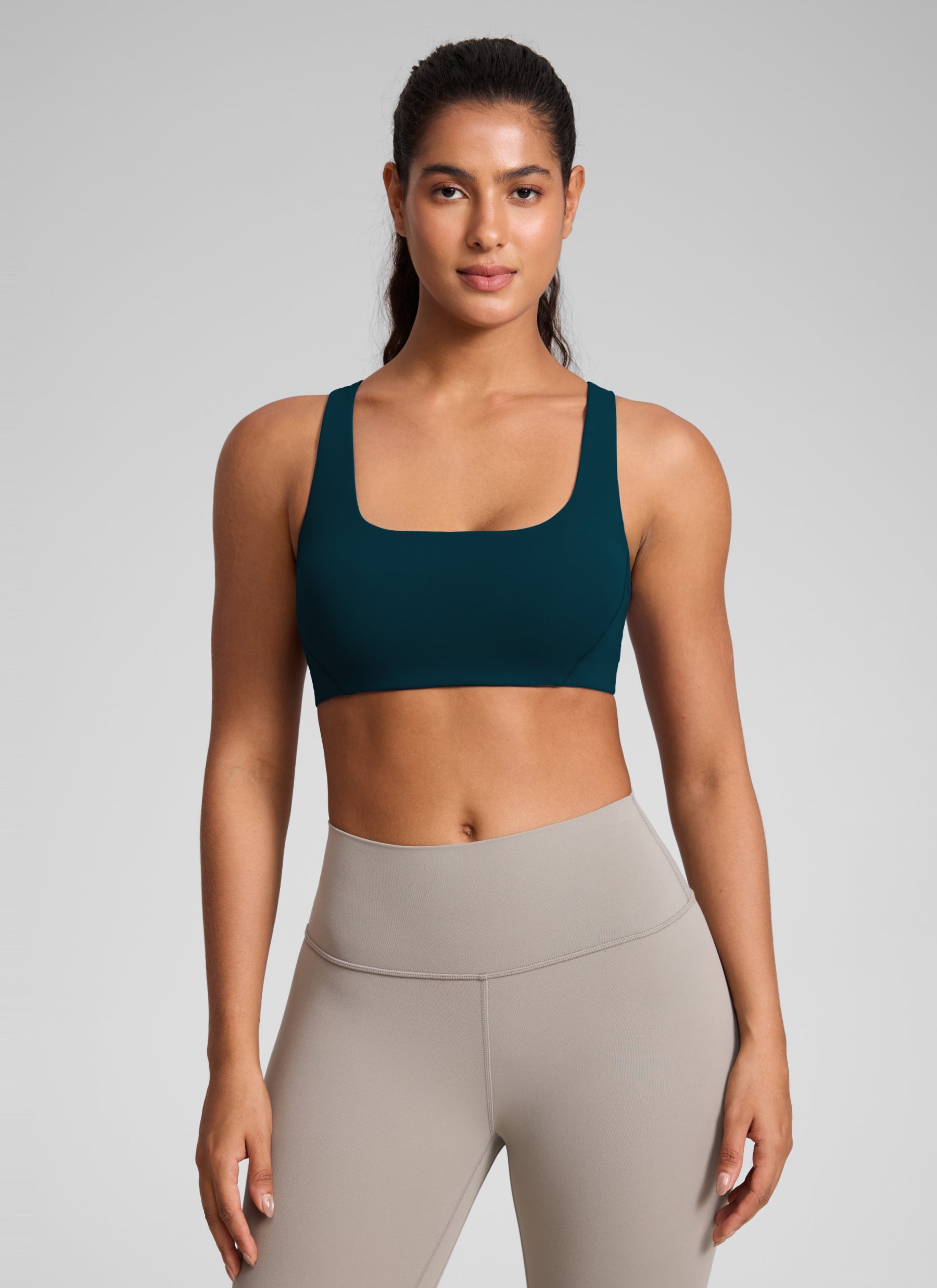 CRZ YOGA Womens Butterlift Double Lined Square Neck Yoga Sports Bra True Navy @model_info:S1