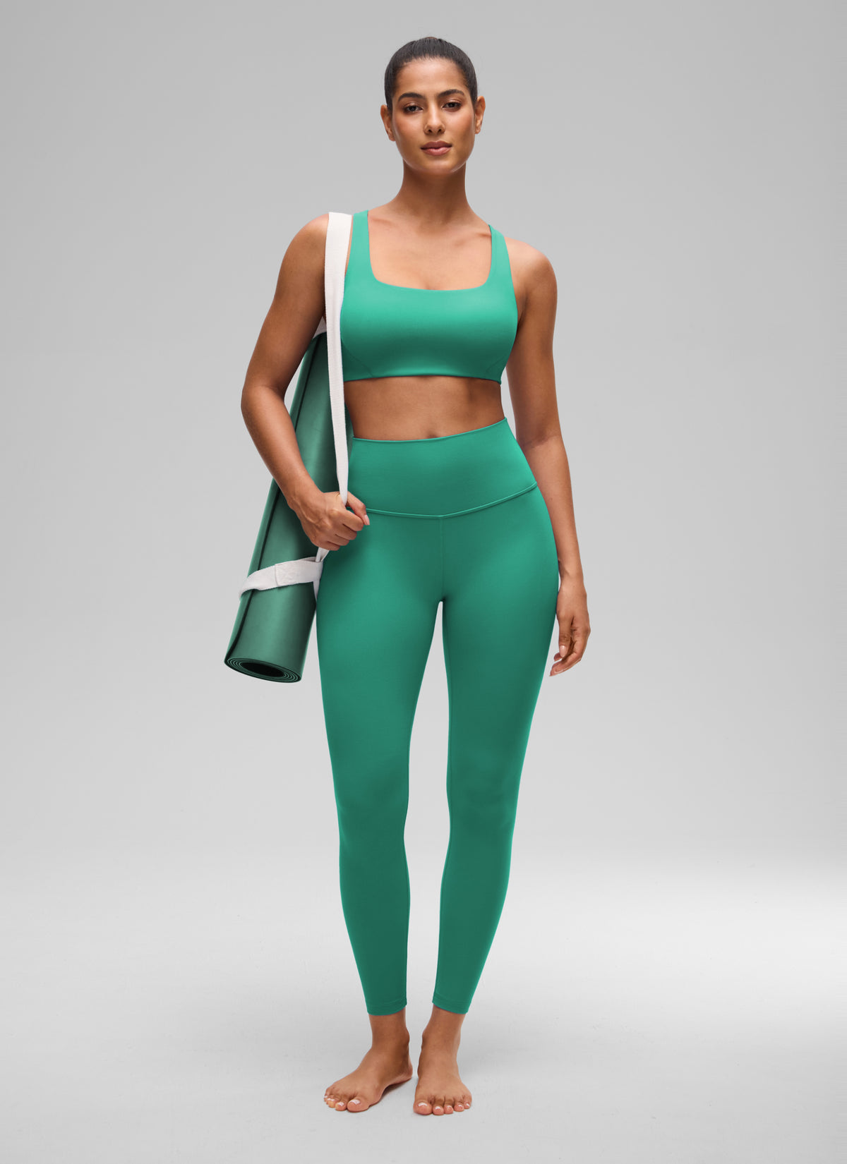 CRZ YOGA Womens Butterlift Double Lined Square Neck Yoga Sports Bra Cascadia Green @model_info:C