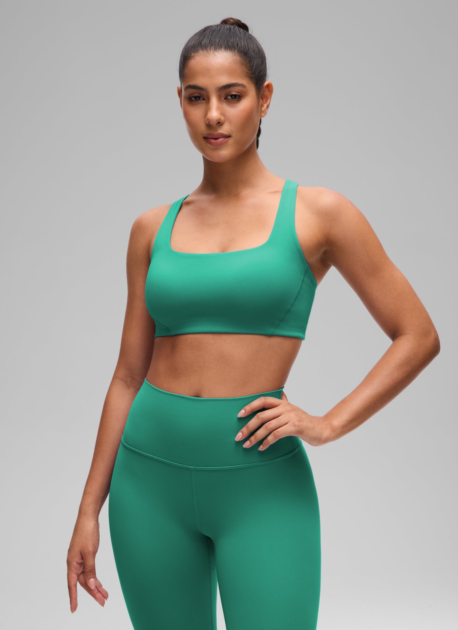 CRZ YOGA Womens Butterlift Double Lined Square Neck Yoga Sports Bra Cascadia Green @model_info:C