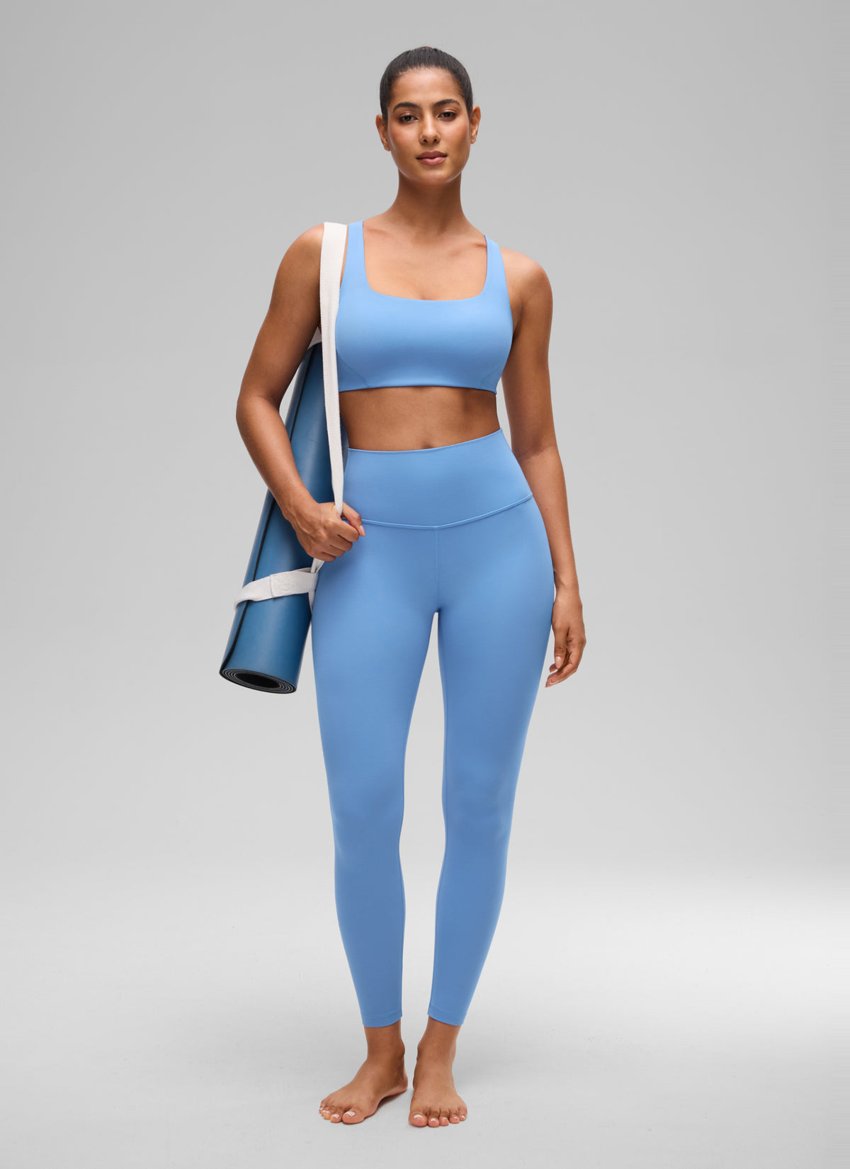 CRZ YOGA Womens Butterlift Double Lined Square Neck Yoga Sports Bra Party Blue @model_info:C