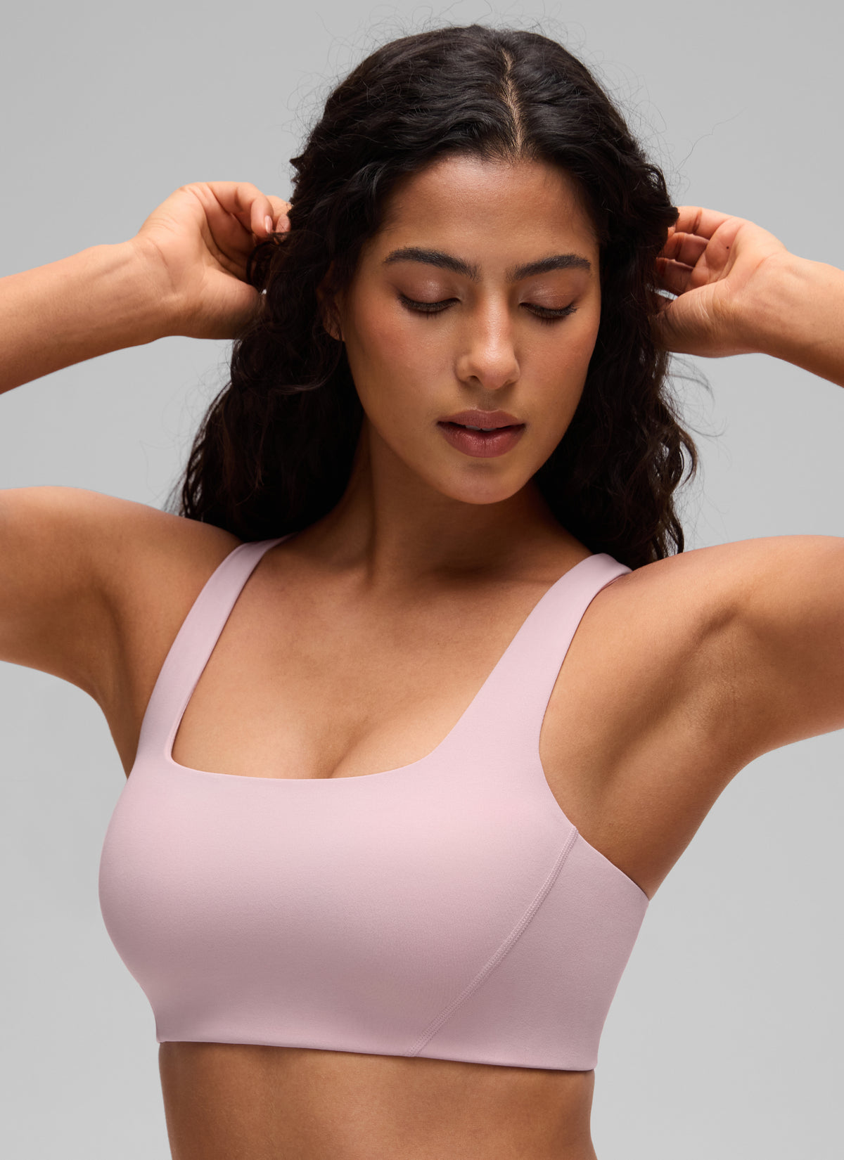 CRZ YOGA Womens Butterlift Double Lined Square Neck Yoga Sports Bra Pink Haze @model_info:C