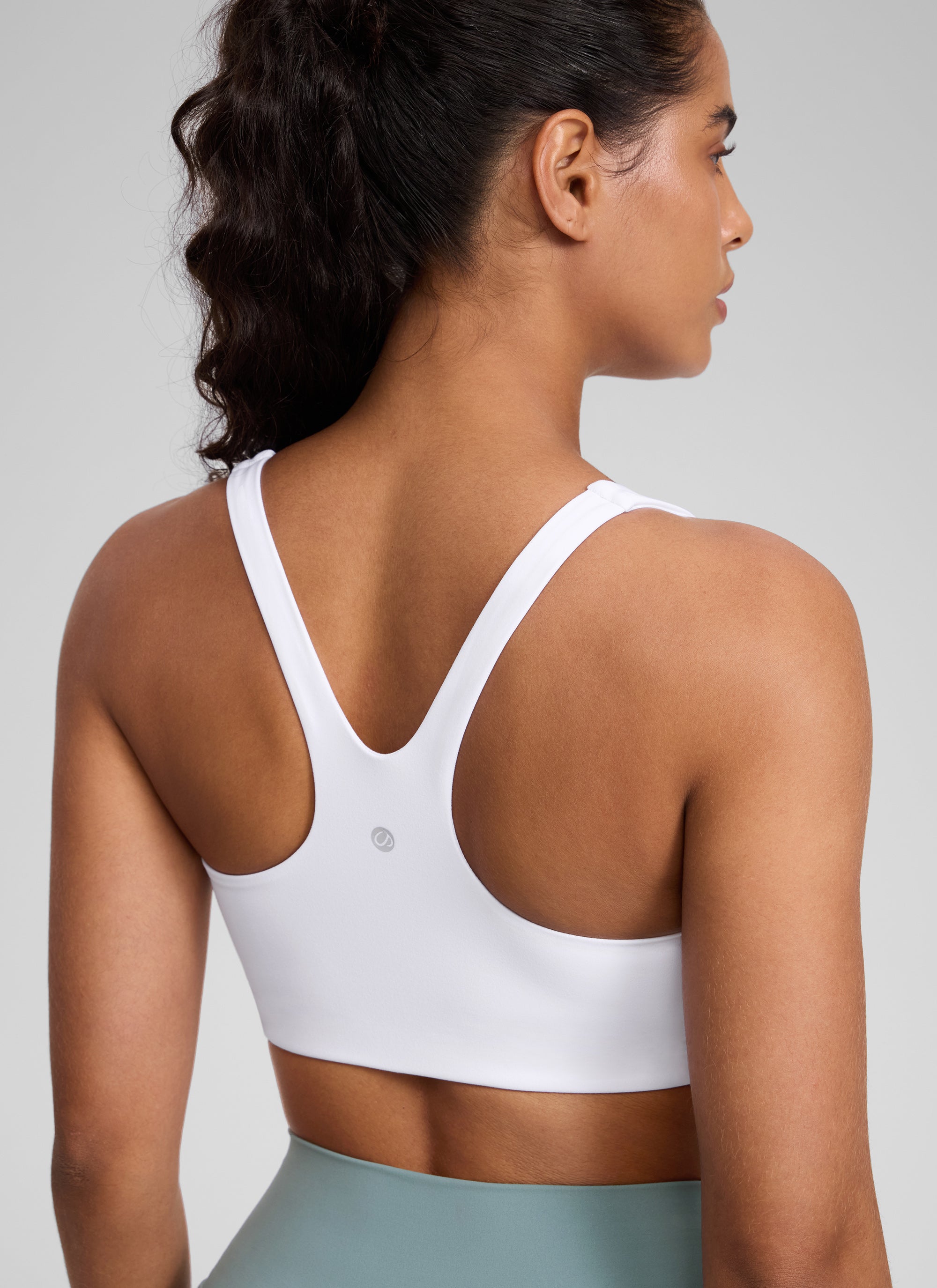 CRZ YOGA Womens Butterlift Double Lined Square Neck Yoga Sports Bra White @model_info:C