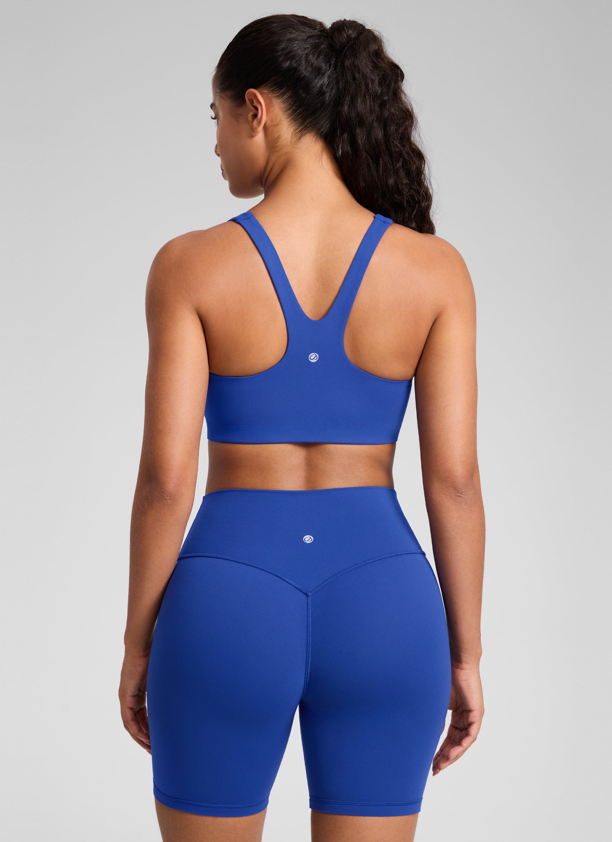 CRZ YOGA Womens Butterlift Double Lined Square Neck Yoga Sports Bra Waves Blue