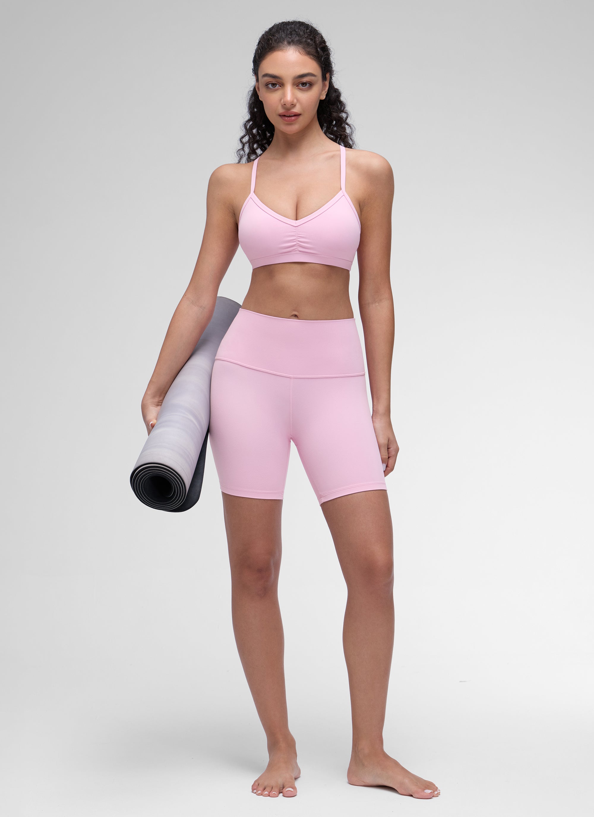 CRZ YOGA Butterluxe Womens Ruched V Neck Yoga Padded Sports Bra Deep Red