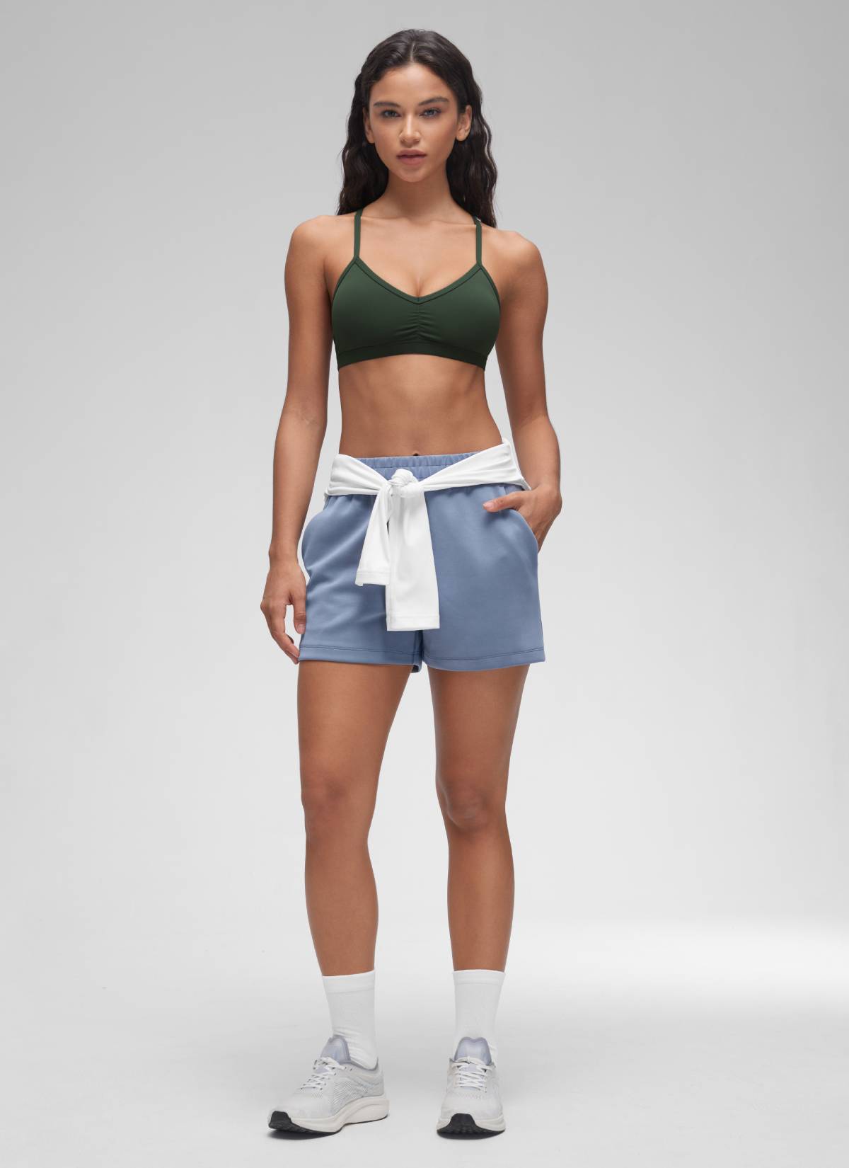 CRZ YOGA Butterluxe Womens Ruched V Neck Yoga Padded Sports Bra Legend Green @model_info:Winma