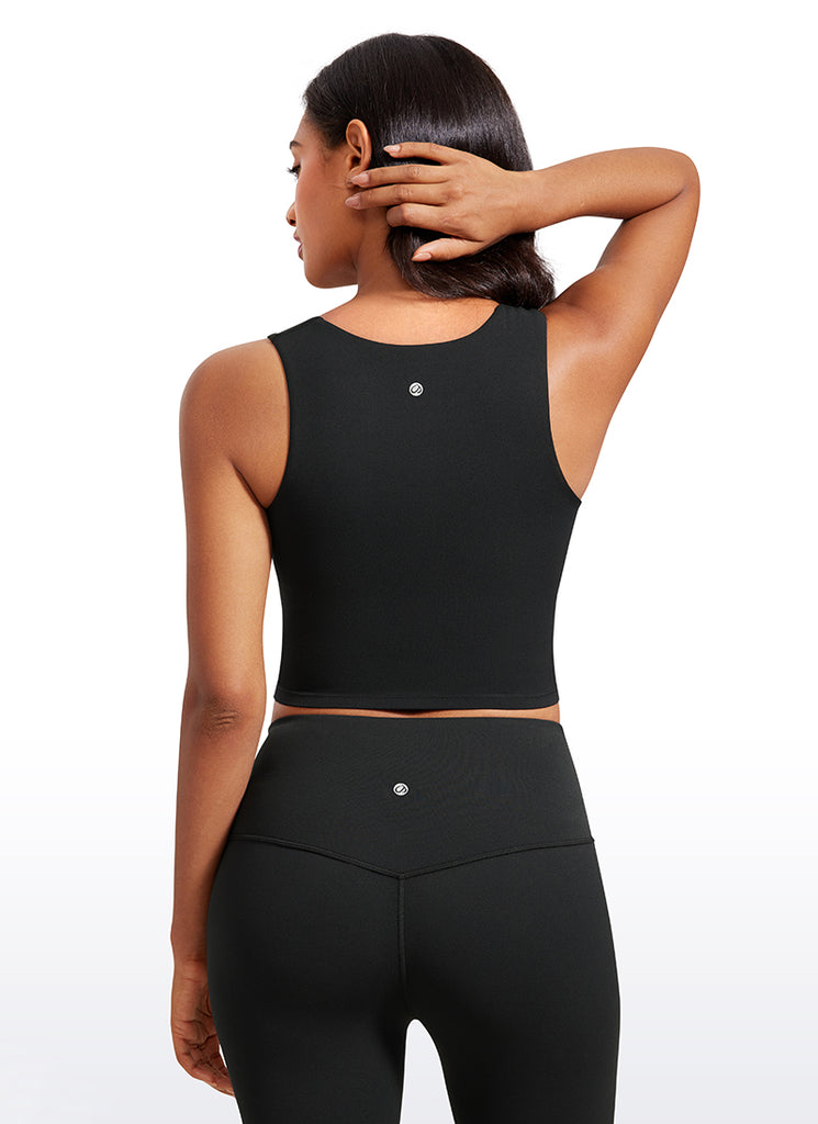 CRZ YOGA Butterluxe Women Longline Square Neck Sport Built in Bra Tank Deep Red