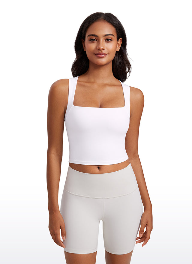 CRZ YOGA Butterluxe Women Longline Square Neck Sport Built in Bra Tank White @model_info:Lais