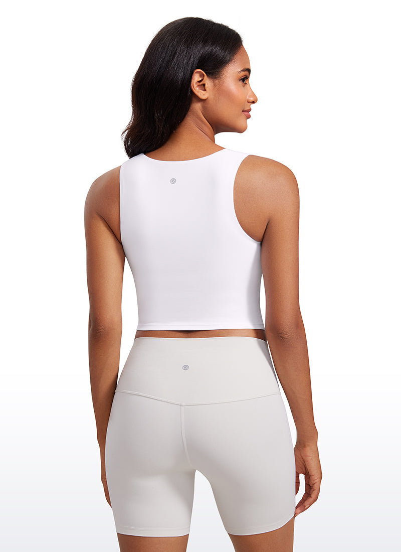 CRZ YOGA Butterluxe Women Longline Square Neck Sport Built in Bra Tank White