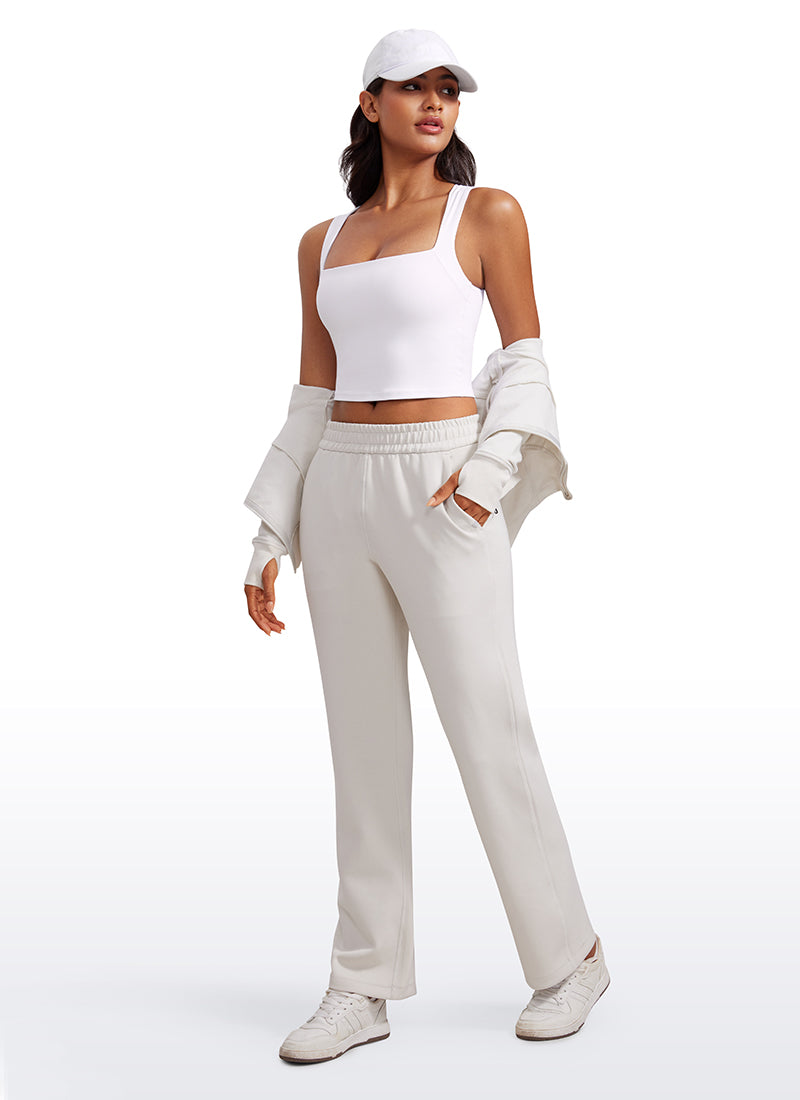 CRZ YOGA Butterluxe Women Longline Square Neck Sport Built in Bra Tank White