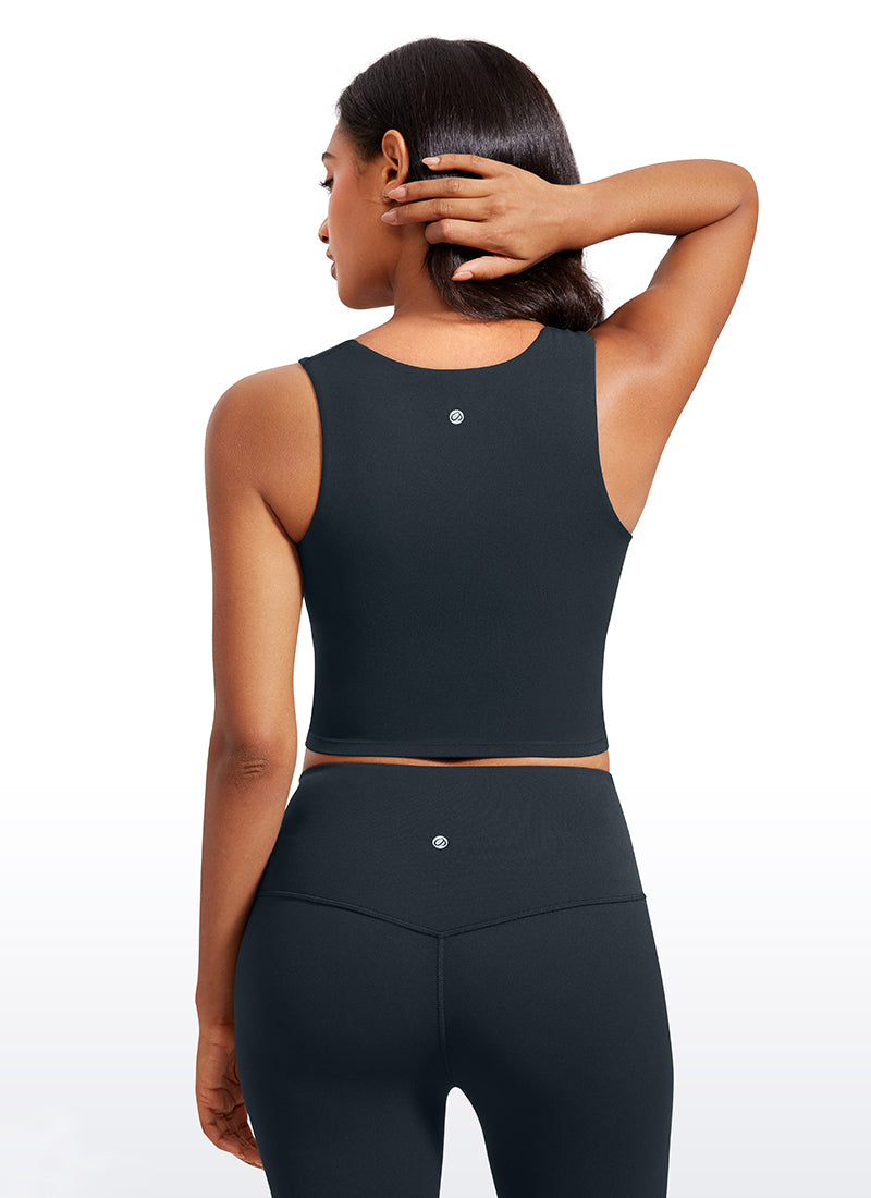 CRZ YOGA Butterluxe Women Longline Square Neck Sport Built in Bra Tank True Navy