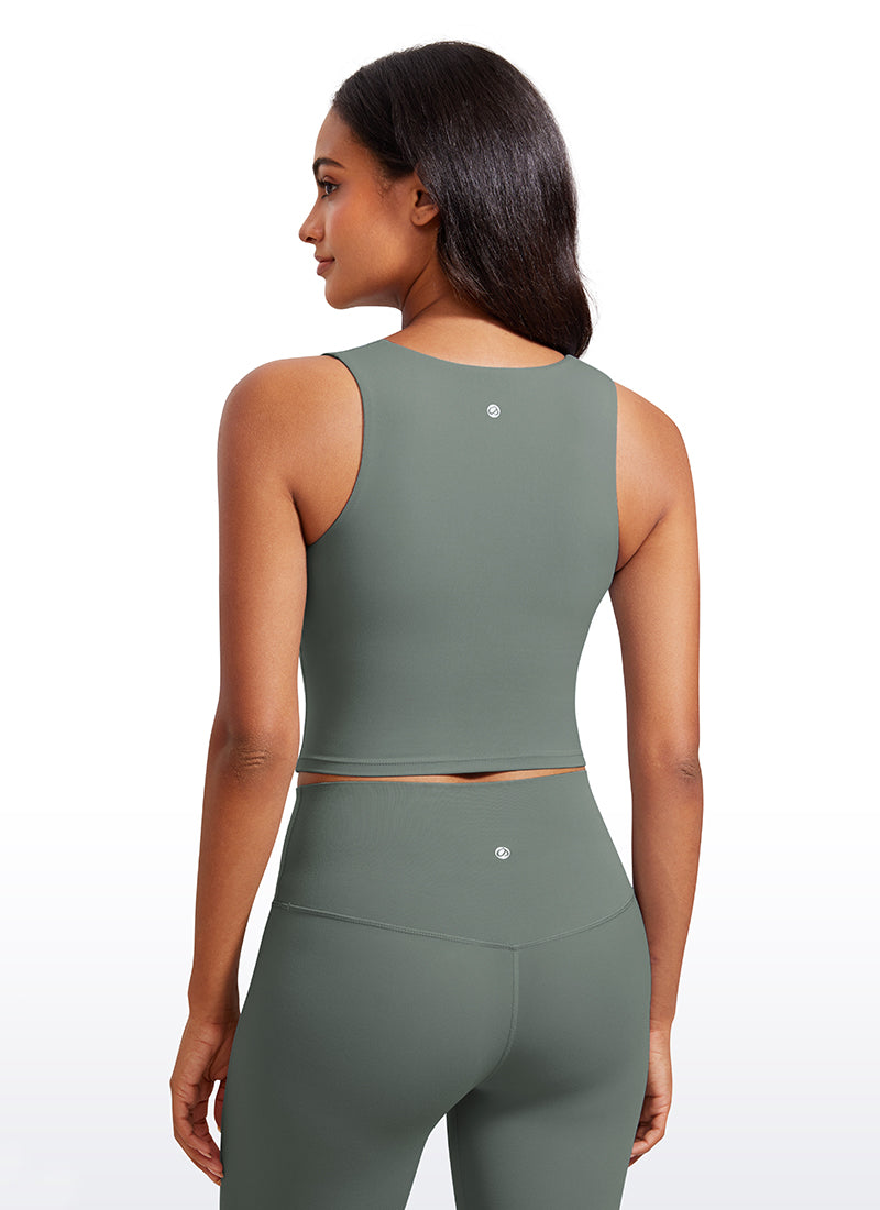 CRZ YOGA Butterluxe Women Longline Square Neck Sport Built in Bra Tank Grey Sage