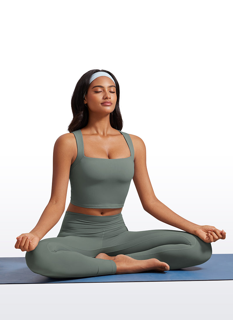 CRZ YOGA Butterluxe Women Longline Square Neck Sport Built in Bra Tank Grey Sage