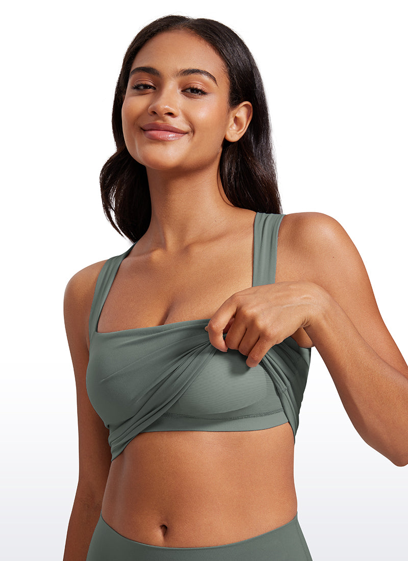 CRZ YOGA Butterluxe Women Longline Square Neck Sport Built in Bra Tank Grey Sage