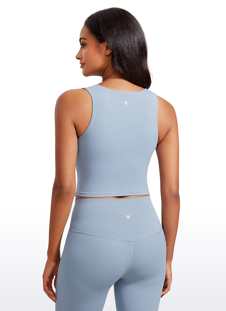 CRZ YOGA Butterluxe Women Longline Square Neck Sport Built in Bra Tank True Navy