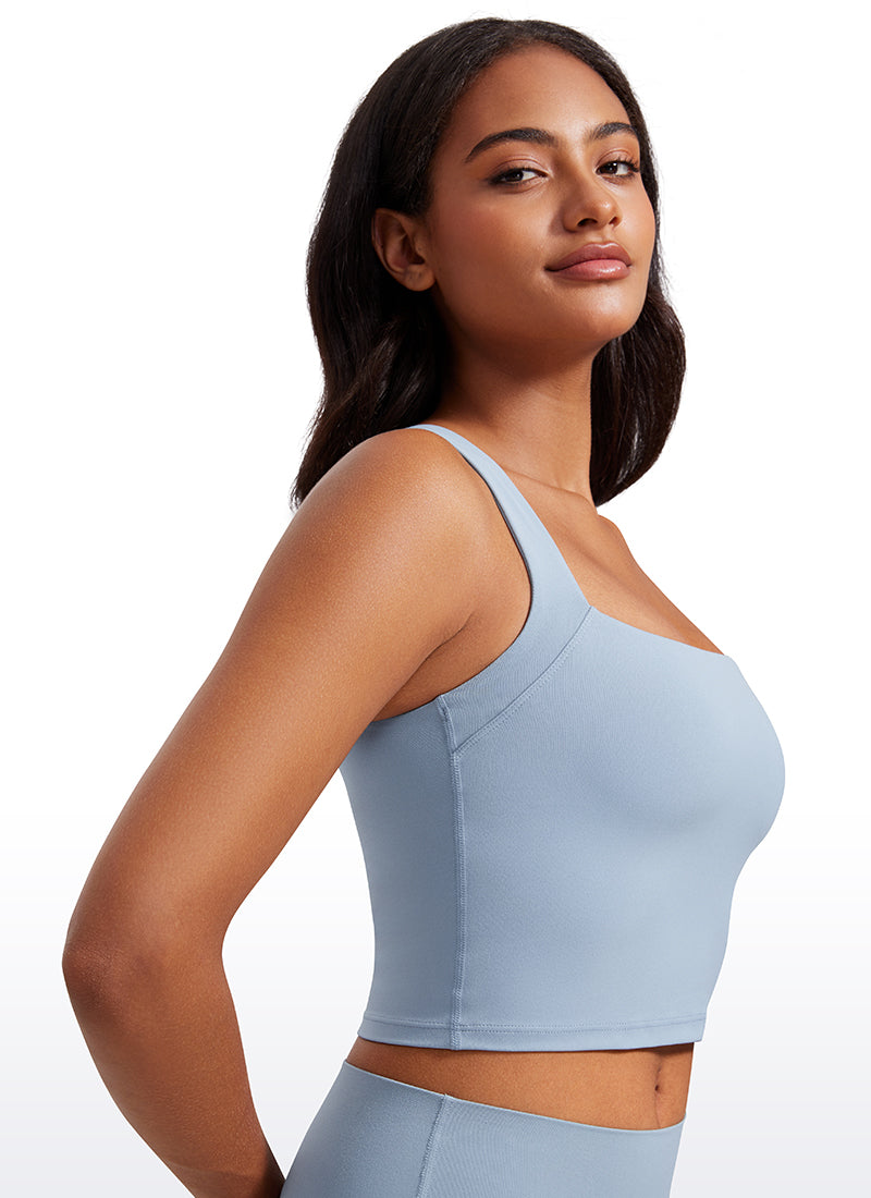 CRZ YOGA Butterluxe Women Longline Square Neck Sport Built in Bra Tank Cambric Blue