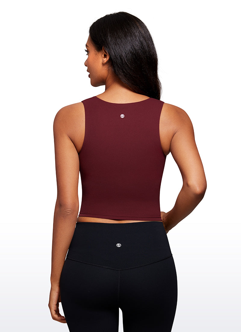 CRZ YOGA Butterluxe Women Longline Square Neck Sport Built in Bra Tank Red Merlot