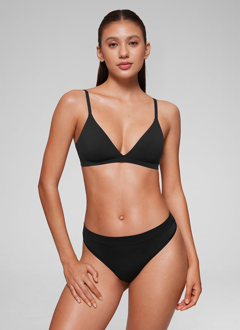 CRZ YOGA Softhold Womens Double Lined Wireless Triangle Bralette Black