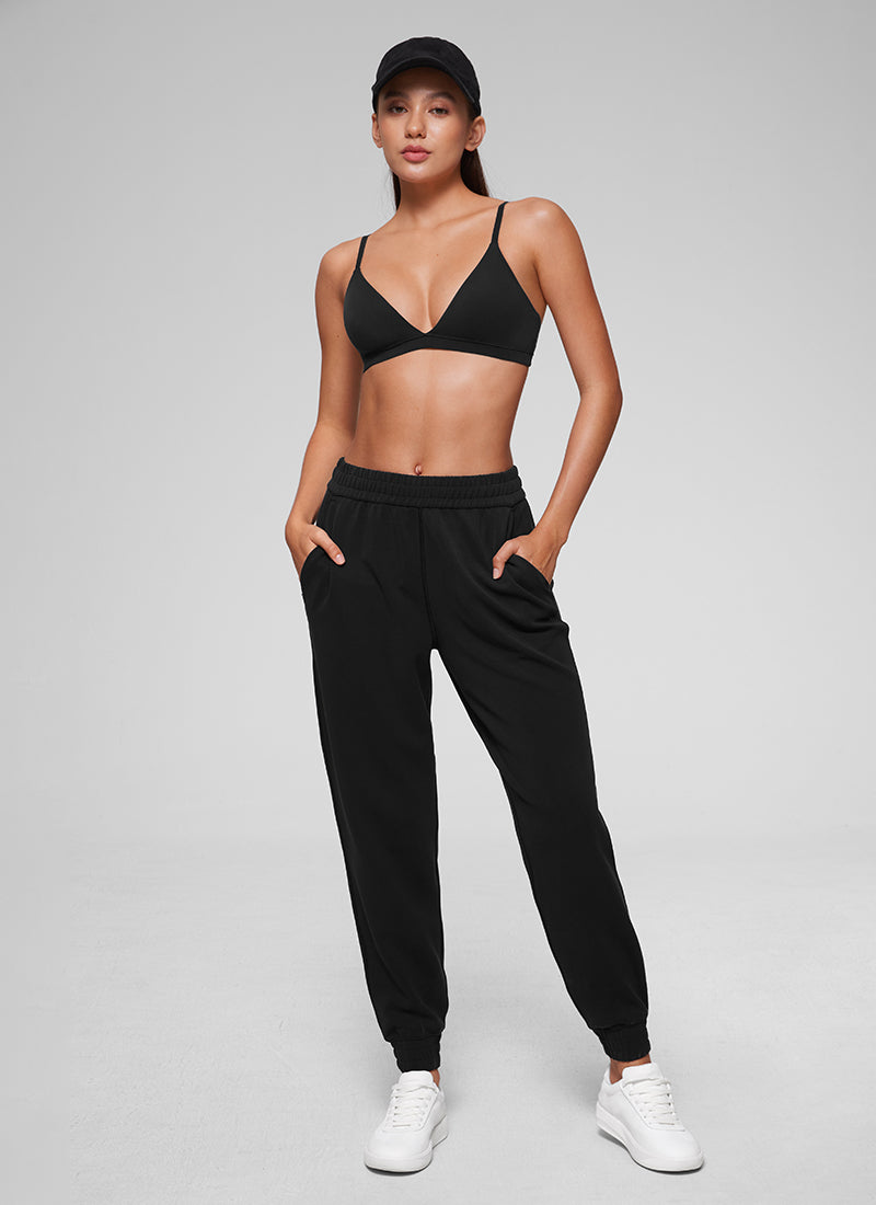 CRZ YOGA Softhold Womens Double Lined Wireless Triangle Bralette Black