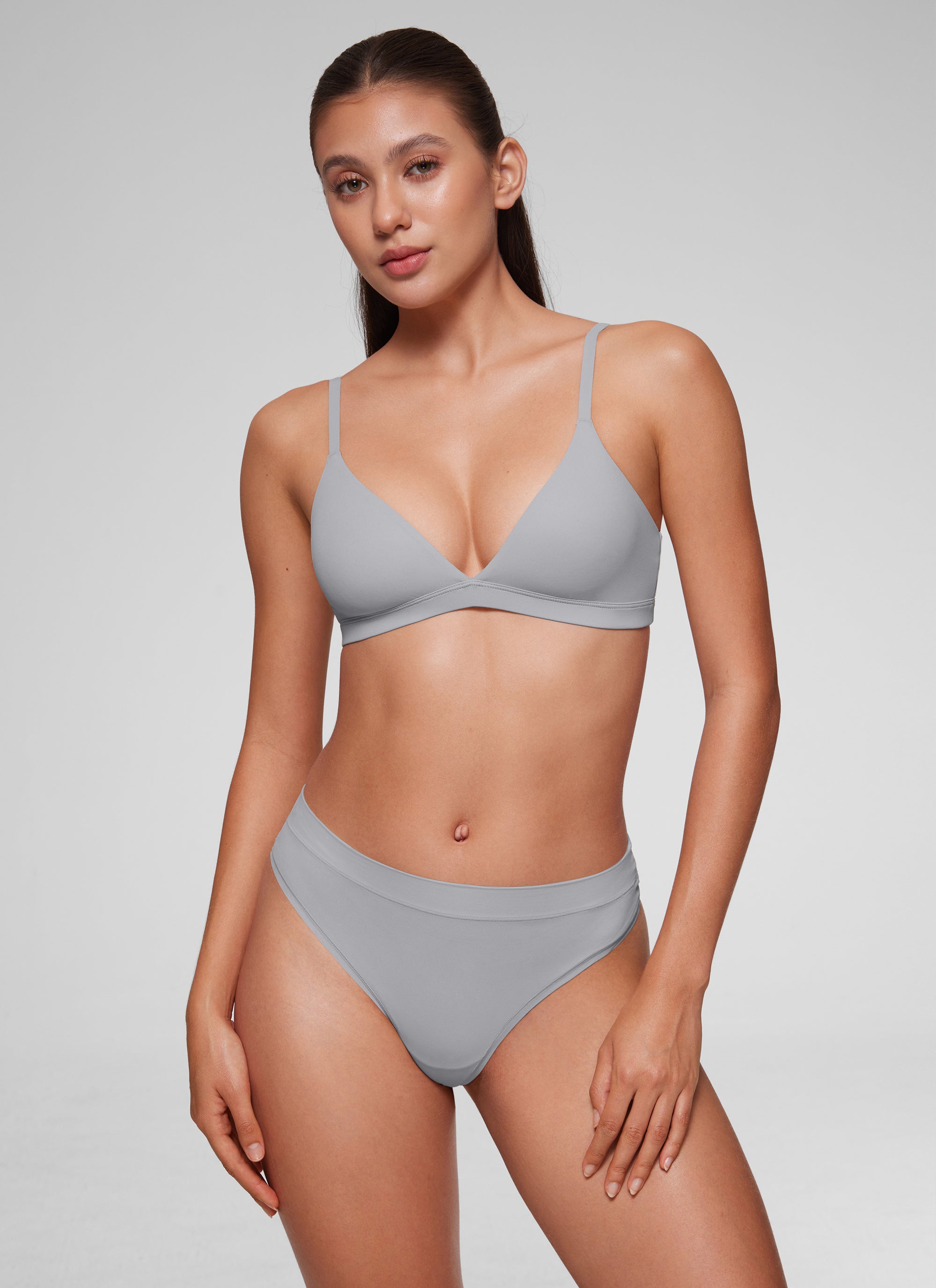 CRZ YOGA Softhold Womens Double Lined Wireless Triangle Bralette Rhino Grey