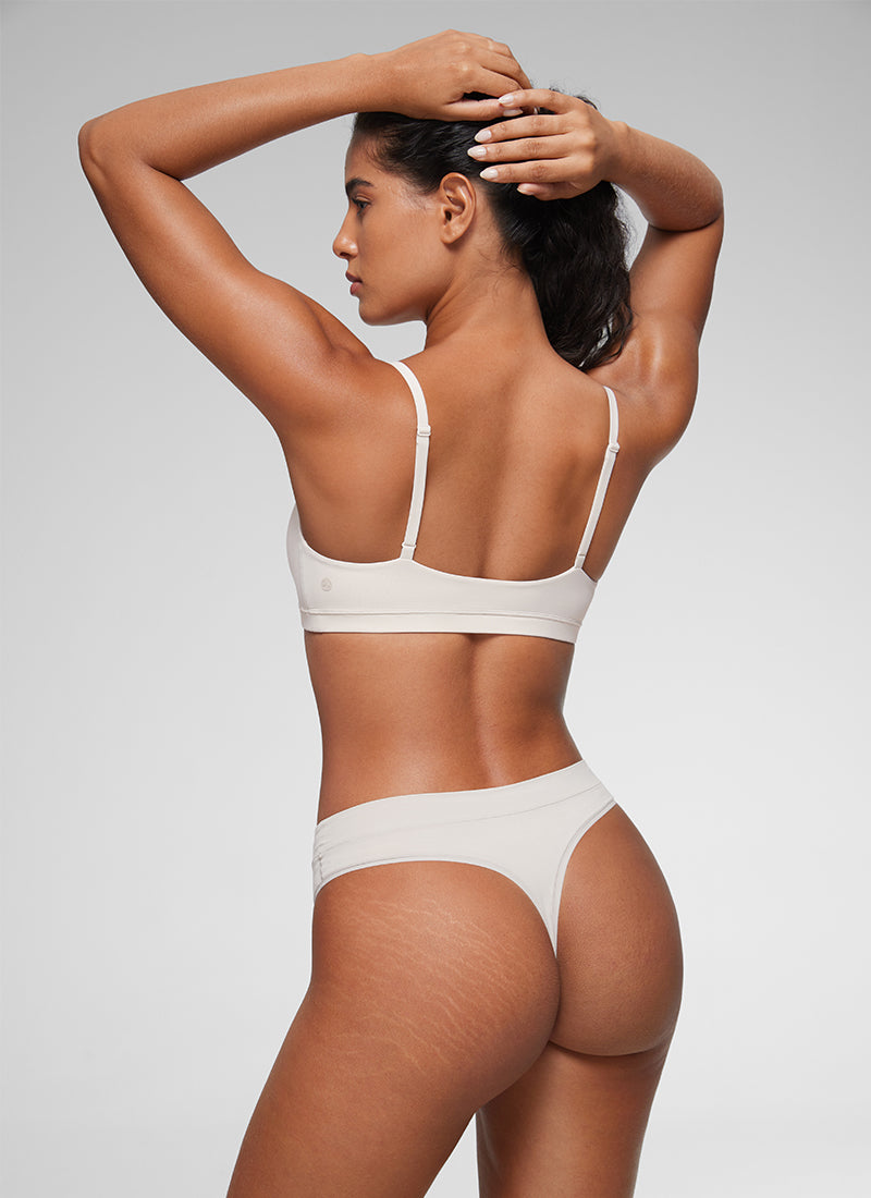 CRZ YOGA Softhold Womens Double Lined Wireless Triangle Bralette Milky White