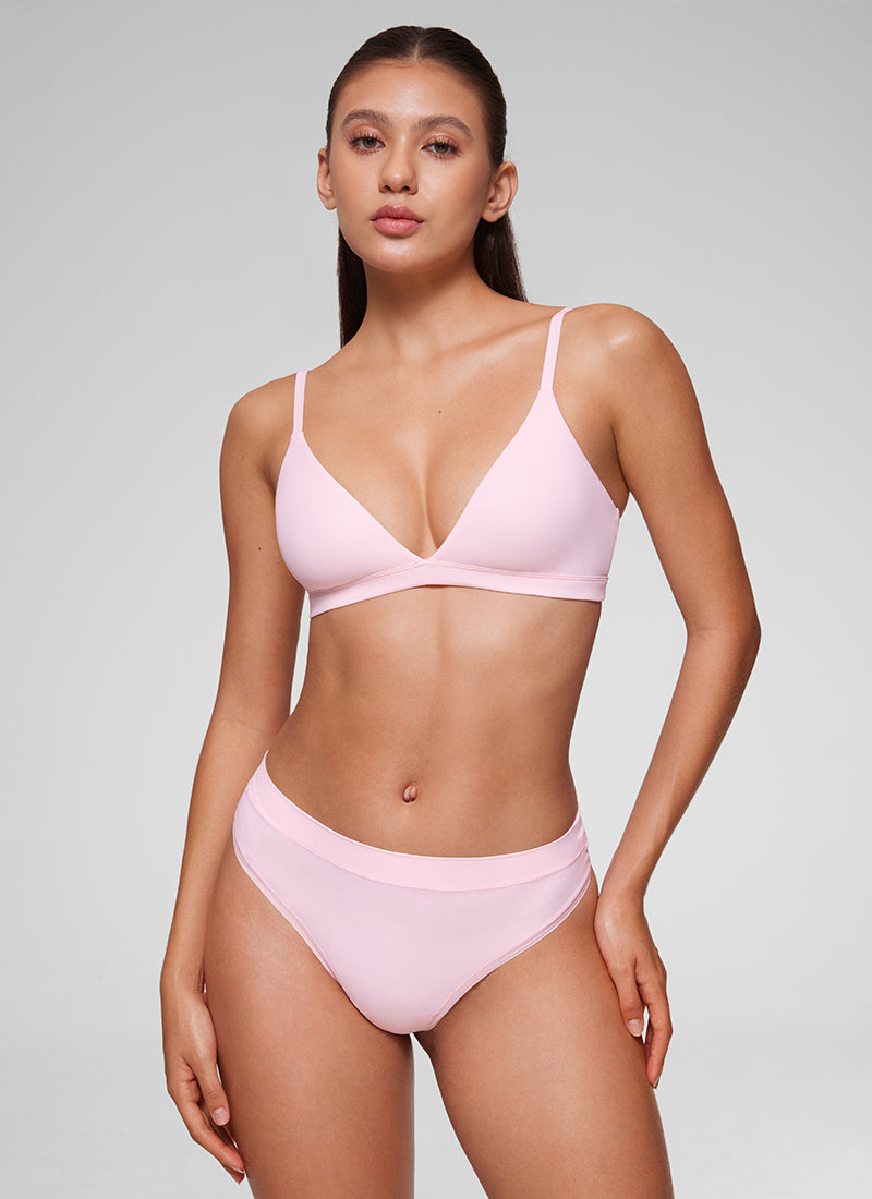 CRZ YOGA Softhold Womens Double Lined Wireless Triangle Bralette Strawberry Pink