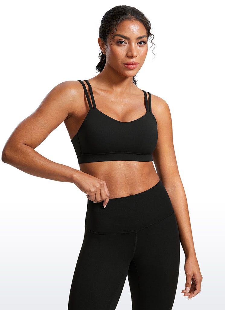 CRZ YOGA Women's Yoga Molded Cup Butterluxe Strappy Bra V Neck Sparkle Blue