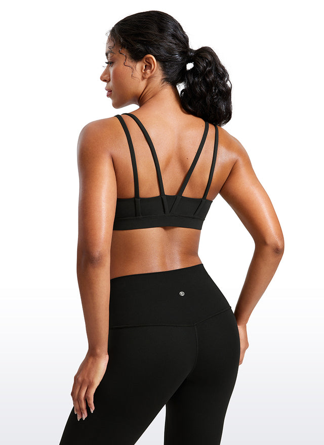 CRZ YOGA Women's Yoga Molded Cup Butterluxe Strappy Bra V Neck Black @model_info:Crystal
