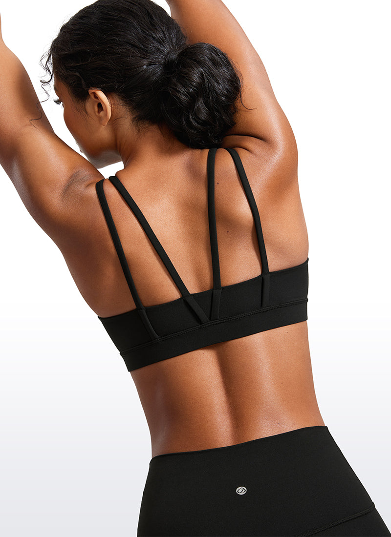 CRZ YOGA Women's Yoga Molded Cup Butterluxe Strappy Bra V Neck Black @model_info:Crystal