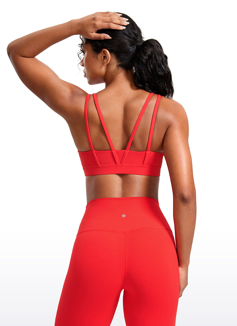 CRZ YOGA Women's Yoga Molded Cup Butterluxe Strappy Bra V Neck Deep Red