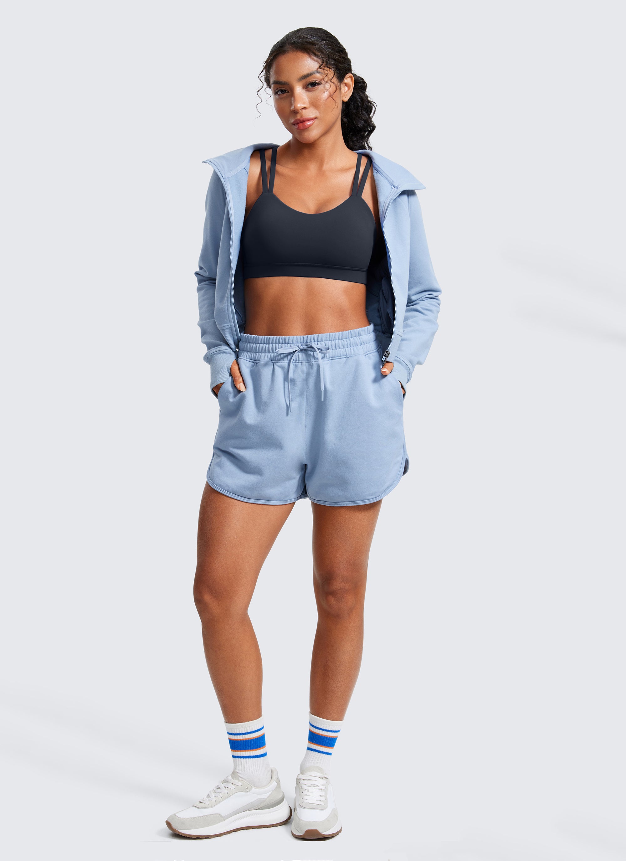 CRZ YOGA Women's Yoga Molded Cup Butterluxe Strappy Bra V Neck True Navy