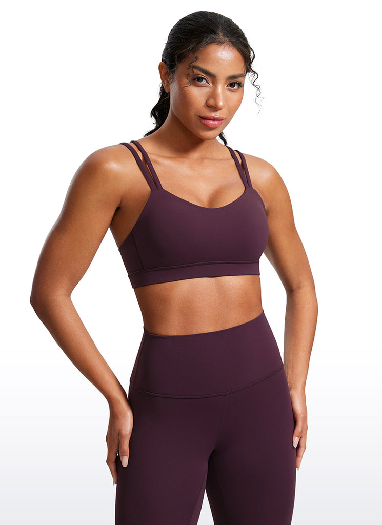 CRZ YOGA Women's Yoga Molded Cup Butterluxe Strappy Bra V Neck Deep Red