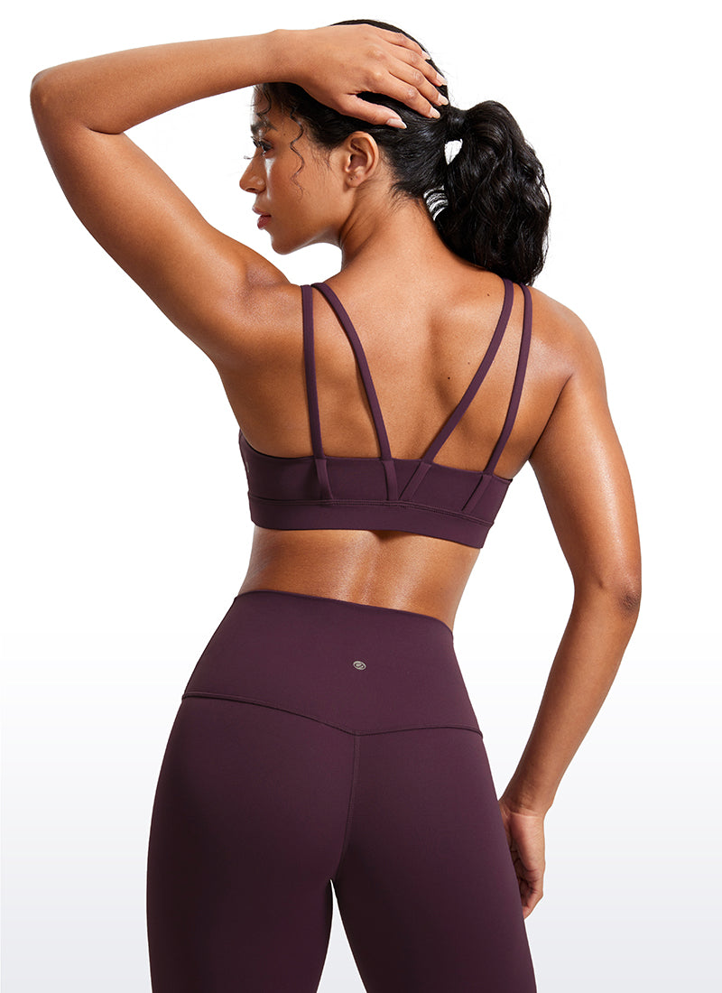 CRZ YOGA Women's Yoga Molded Cup Butterluxe Strappy Bra V Neck Deep Purple @model_info:Crystal