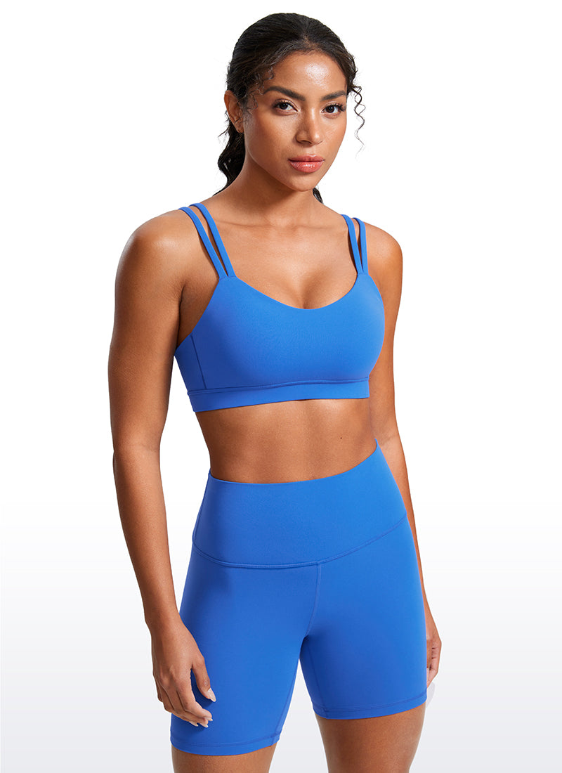 CRZ YOGA Women's Yoga Molded Cup Butterluxe Strappy Bra V Neck Sparkle Blue
