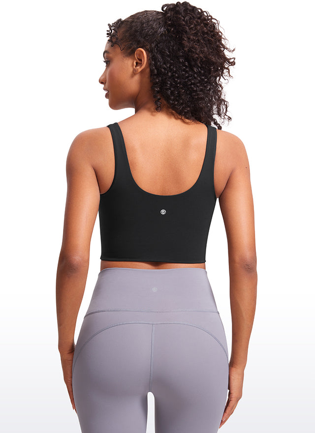 CRZ YOGA Women's Yoga Molded Cup Butterluxe Longline Bra V Neck Black