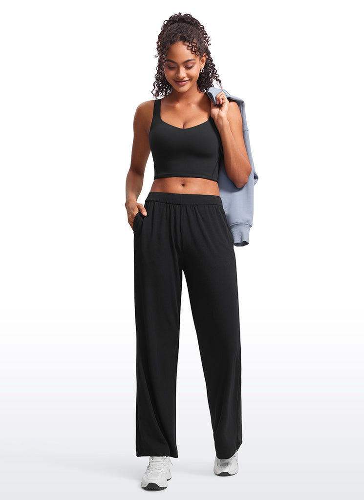 CRZ YOGA Women's Yoga Molded Cup Butterluxe Longline Bra V Neck Black