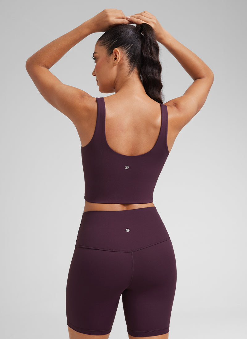 CRZ YOGA Women's Yoga Molded Cup Butterluxe Longline Bra V Neck Deep Purple