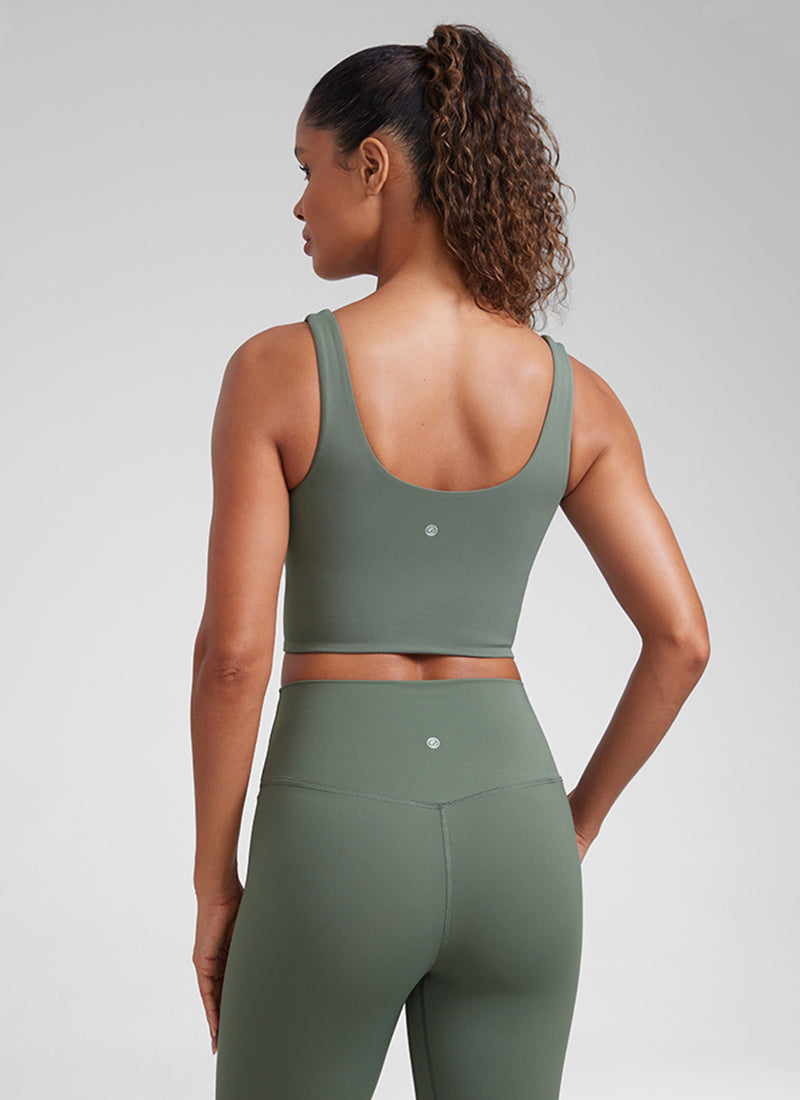 CRZ YOGA Women's Yoga Molded Cup Butterluxe Longline Bra V Neck Grey Sage