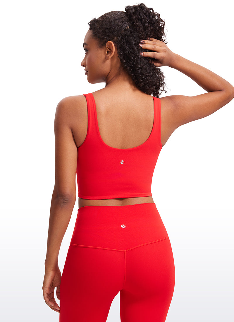 CRZ YOGA Women's Yoga Molded Cup Butterluxe Longline Bra V Neck Deep Red