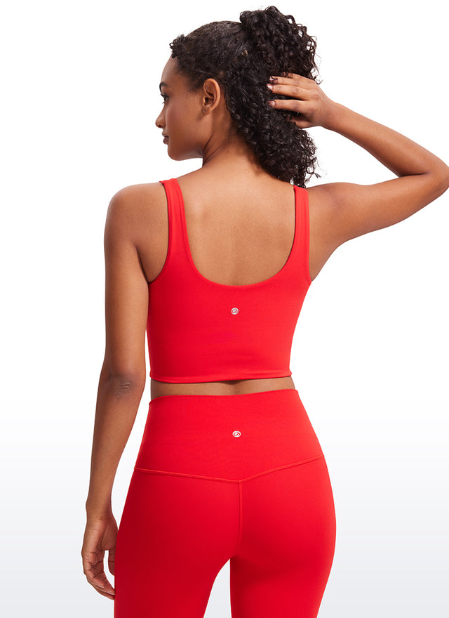 CRZ YOGA Women's Yoga Molded Cup Butterluxe Longline Bra V Neck Deep Red