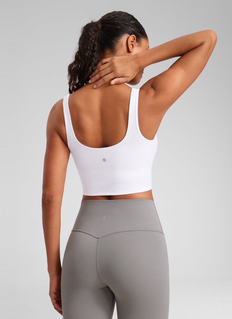 CRZ YOGA Women's Yoga Molded Cup Butterluxe Longline Bra V Neck White